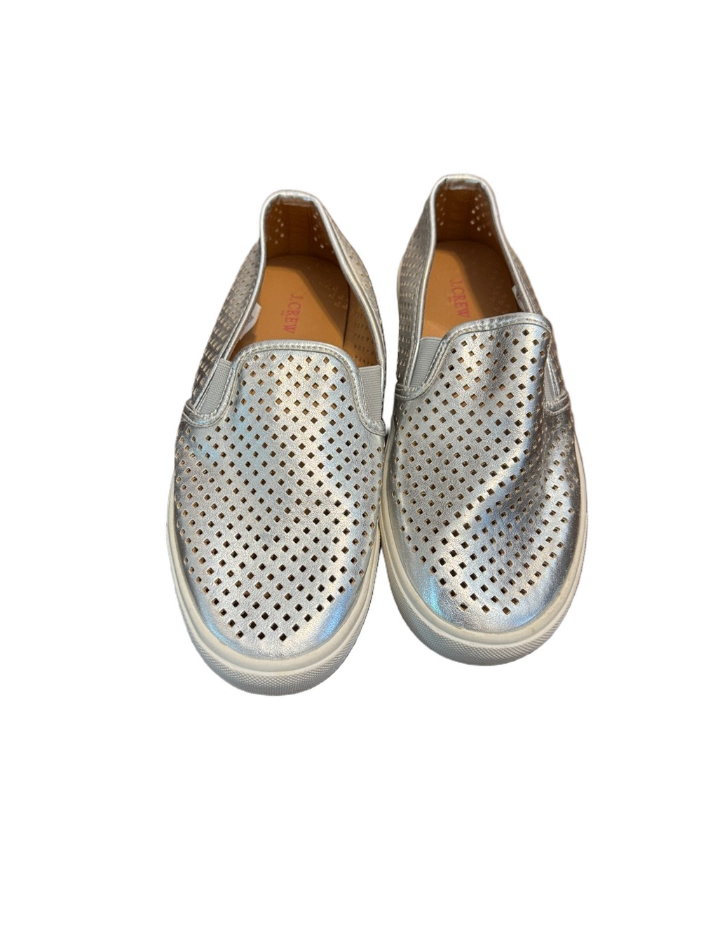 J. Crew Metallic Silver Perforated Slip-On Sneakers Size 8